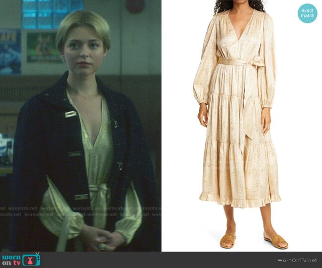 Helena Silk Brocade Midi Dress by Ulla Johnson worn by Bo Martynowska on Nancy Drew