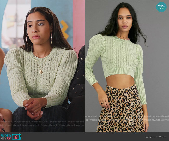 Cropped Cable Knit Sweater by Urban Outfitters worn by Daisy (Haskiri Velazquez) on Saved By The Bell