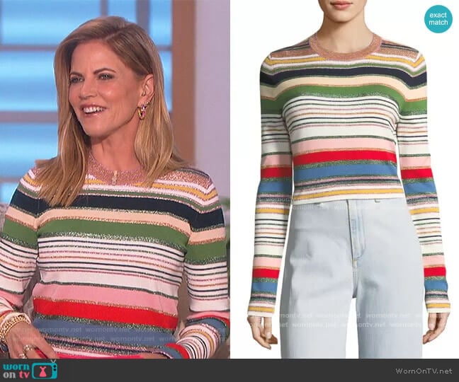 Palmas Metallic Striped Sweater by Veronica Beard worn by Natalie Morales on The Talk