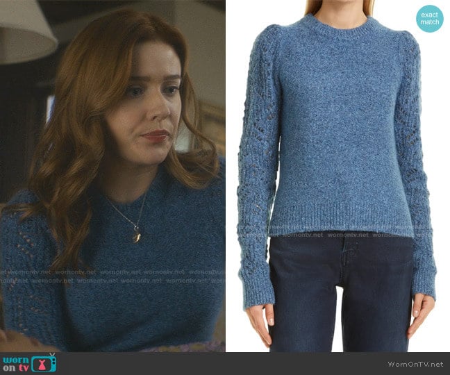 Devi Openwork Puff Sleeve Sweater by Veronica Beard worn by Nancy Drew (Kennedy McMann) on Nancy Drew