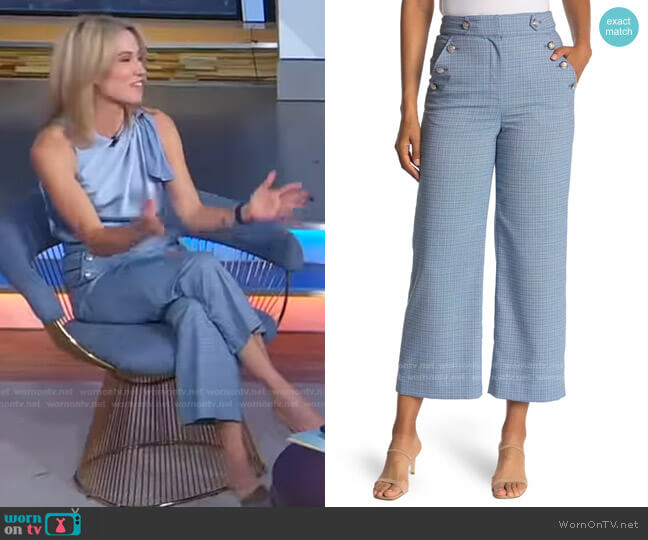 WornOnTV: Amy’s blue bow shoulder top and check pants on Good Morning ...