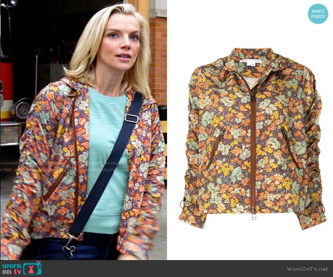 Veronica Beard Sibila Floral-Print Anorak Jacket worn by Sylvie Brett (Kara Killmer) on Chicago Fire