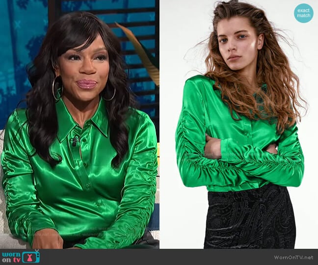 Fitted Ruched Blouse by Zara worn by Wendy Raquel Robinson on E! News Daily Pop