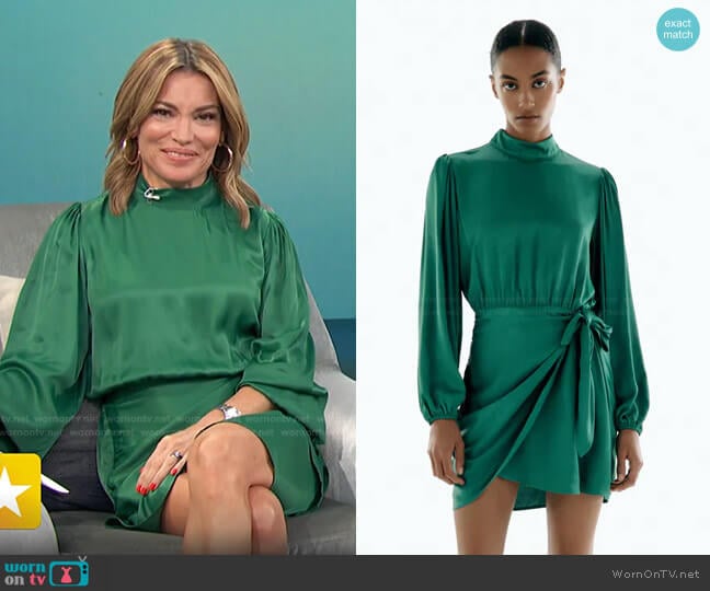 Mock Neck Satin Effect Dress by Zara worn by Kit Hoover on Access Hollywood