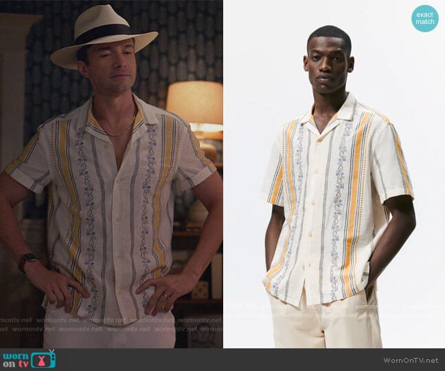 Striped Shirt with Embroidery by Zara worn by Topher Grace on Home Economics