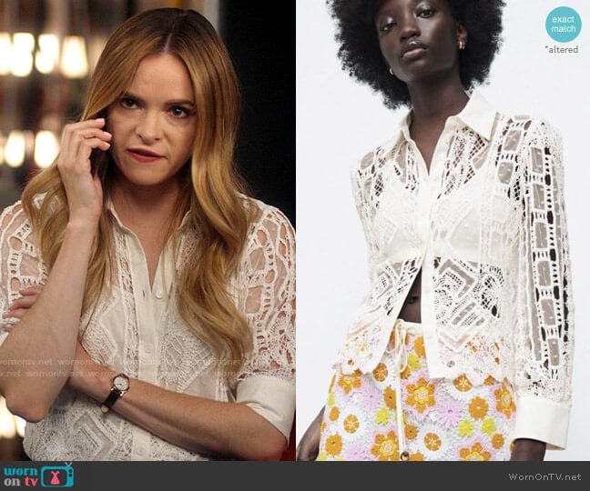 Zara Linen Blend Crochet Shirt worn by Caitlin Snow (Danielle Panabaker) on The Flash