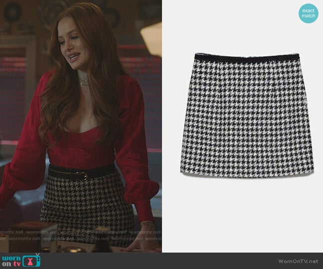 Houndstooth Mini Skirt by Zara worn by Cheryl Blossom (Madelaine Petsch) on Riverdale