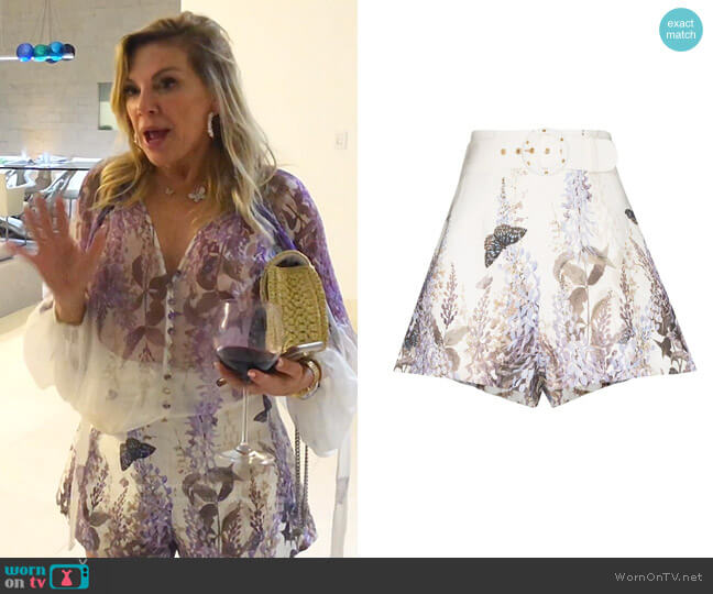 Luminous Floral-Print Linen Shorts by Zimmermann worn by Ramona Singer on The Real Housewives Ultimate Girls Trip