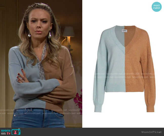 27 Miles Malibu Simone Two-Tone Cashmere Sweater in Lagoon Mocha worn by Abby Newman (Melissa Ordway) on The Young & the Restless