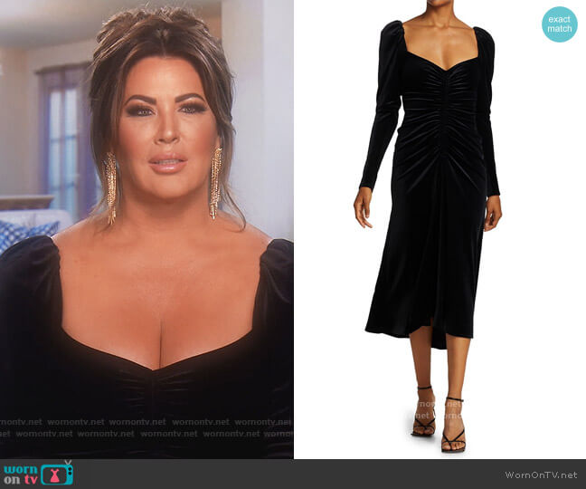 Chamberlain Puff-Sleeve Velvet Midi Dress by A.L.C. worn by Emily Simpson  on The Real Housewives of Orange County