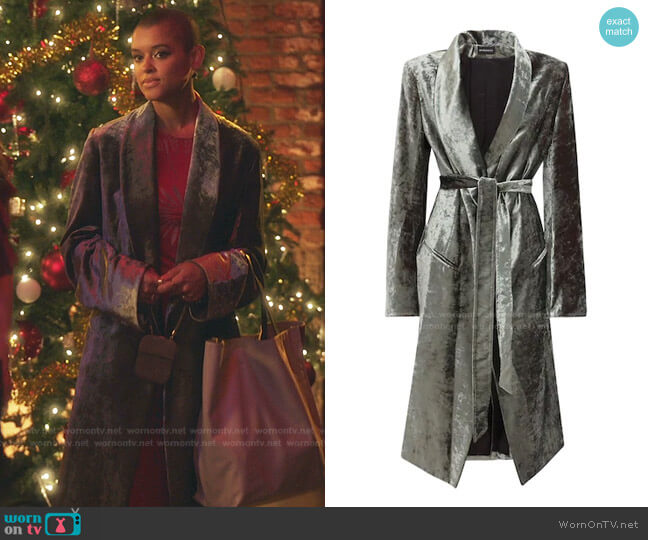 Wrap Velvet Coat with Belt by Ann Demeulemeester worn by Julien Calloway (Jordan Alexander) on Gossip Girl