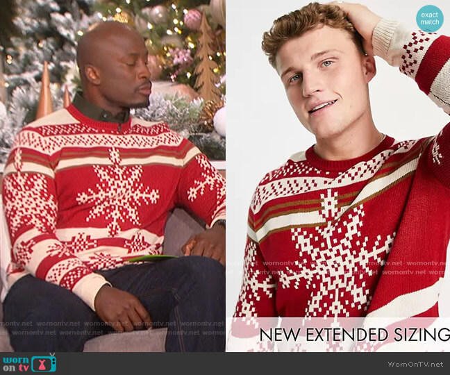 Knitted Christmas Sweater with Snowflake design by ASOS worn by Akbar Gbajabiamila on The Talk