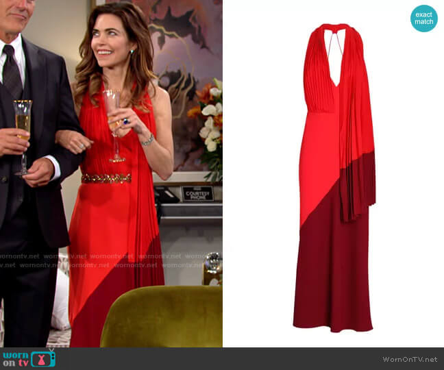 Acler Flora Colorblock Strappy Midi Dress worn by Victoria Newman (Amelia Heinle) on The Young & the Restless