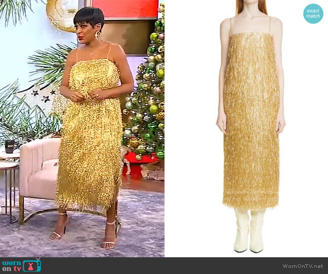 Fringed Lurex midi dress by Adam Lippes worn by Tamron Hall on Tamron Hall Show