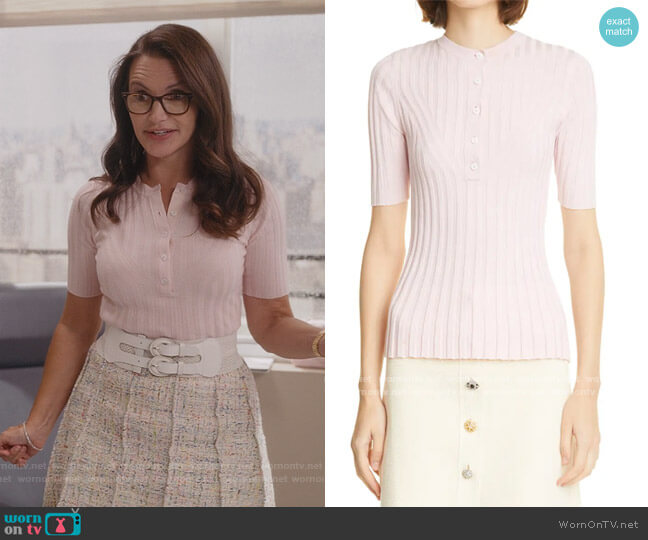 Ribbed Silk Cashmere Henley by Adam Lippes worn by Charlotte York (Kristin Davis) on And Just Like That