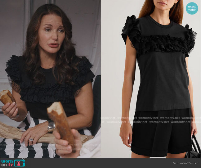 Ruffled cotton-jersey T-shirt by Alaia worn by Charlotte York (Kristin Davis) on And Just Like That