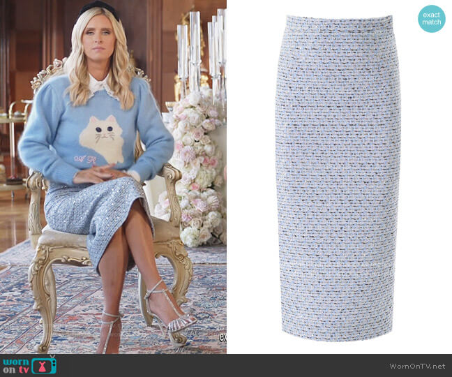 Blue Tweed Pencil Skirt by Alessandra Rich worn by Nicky Hilton Rothschild  on Paris in Love