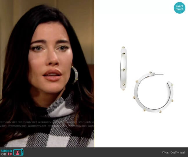 Alexis Bittar Studded Hoop Earrings worn by Steffy Forrester (Jacqueline MacInnes Wood) on The Bold and the Beautiful