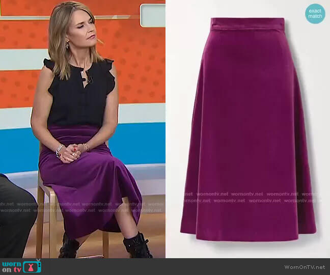 Alma Cotton-Velvet Midi Skirt by Aross Girl x Soler worn by Savannah Guthrie on Today