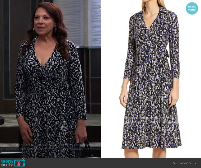 Abstract Print Wrap Front Knit Dress by Anne Klein worn by Liesl Obrecht (Kathleen Gati) on General Hospital