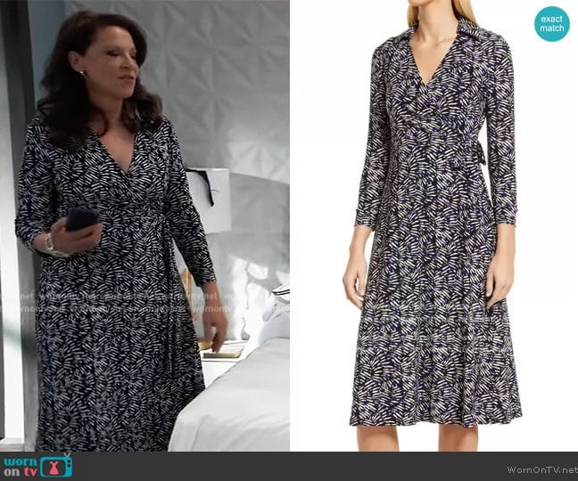 Abstract Print Wrap Front Knit Dress by Anne Klein worn by Liesl Obrecht (Kathleen Gati) on General Hospital