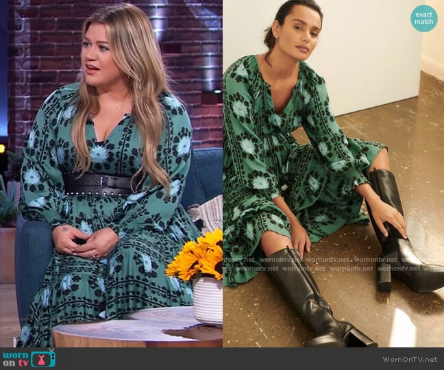 Emerald Midi Dress by Anthropologie worn by Kelly Clarkson on The Kelly Clarkson Show