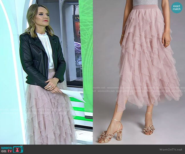 Ruffled Tulle Midi Skirt by Anthropologie worn by Savannah Guthrie on Today