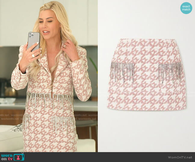 Crystal Fringe Houndstooth Mini Skirt by Area worn by Heather Rae Young  on Selling Sunset
