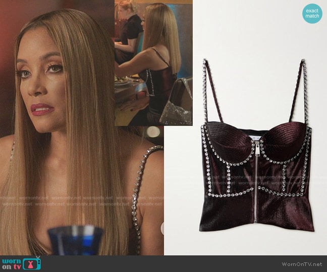 Crystal-Embellished Metallic Twill Bustier Top by Area worn by Dominique Deveraux (Michael Michele) on Dynasty