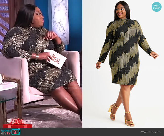 Lurex Mock Neck Evening Bodycon Dress by Ashley Stewart worn by Loni Love  on The Real