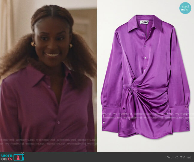 Draped Wrap Effect Satin Mini Shirtdress by Attico worn by Issa Dee (Issa Rae) on Insecure