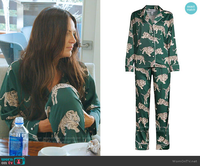 Two-Piece Tiger Print Pajama Set by Averie Sleep worn by Lisa Barlow  on The Real Housewives of Salt Lake City