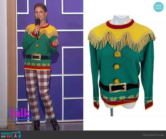 Elf Christmas Sweater by Blizzard Bay worn by Natalie Morales  on The Talk