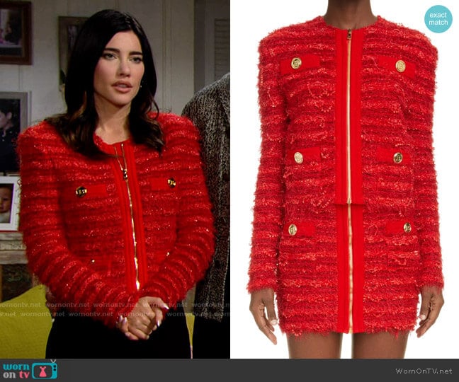 Balmain Metallic Tweed Jacket worn by Steffy Forrester (Jacqueline MacInnes Wood) on The Bold and the Beautiful