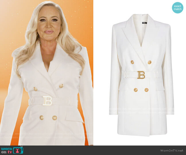 B-logo blazer-style Minidress by Balmain worn by Shannon Beador  on The Real Housewives of Orange County