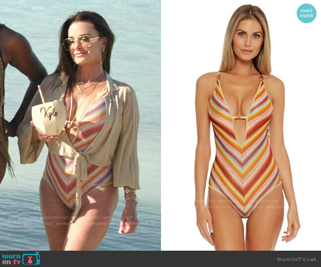 Elizabeth Plunge One Piece Swimsuit by Becca by Rebecca Virtue worn by Kyle Richards  on The Real Housewives Ultimate Girls Trip