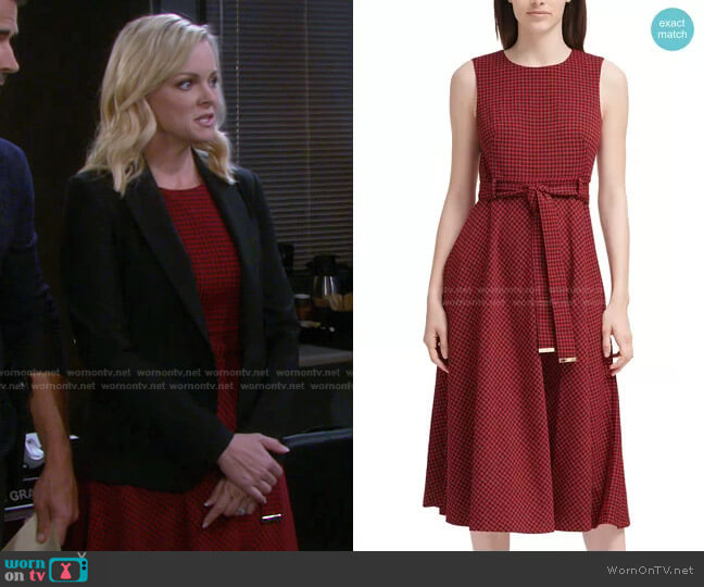 Belted Houndstooth A-Line Dress by Calvin Klein worn by Belle Brady (Martha Madison) on Days of our Lives