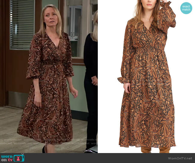 Paisley-Print Maxi Dress by Black Tape worn by Bonnie Burroughs on General Hospital
