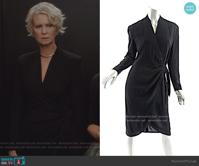 Classic Wrap Tie Dress by Tom and Linda worn by Miranda Hobbs (Cynthia Nixon) on And Just Like That