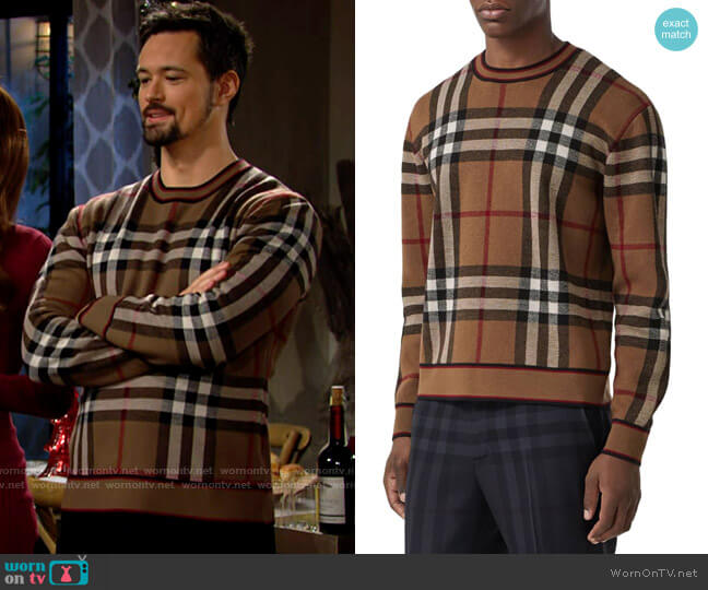 Burberry Naylor Check Wool Sweater worn by Thomas Forrester (Matthew Atkinson) on The Bold and the Beautiful