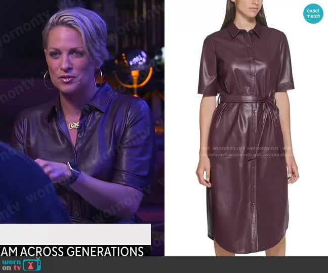 Calvin Klein Faux Leather Short Sleeve Shirt Dress worn by Jamie Yuccas on CBS Mornings