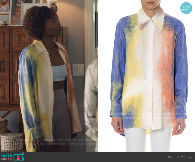 Tie Dye Multicoloured Twill Shirt by Celine worn by Issa Dee (Issa Rae) on Insecure