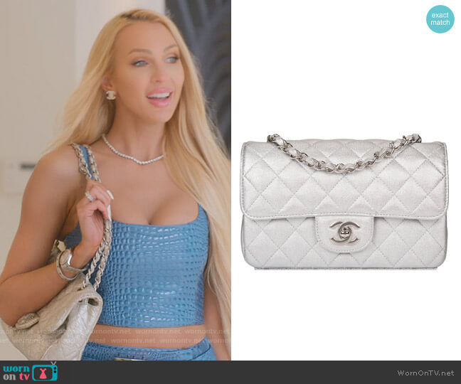 Quilted Lambskin Silver Bag by Chanel worn by Christine Quinn on Selling Sunset