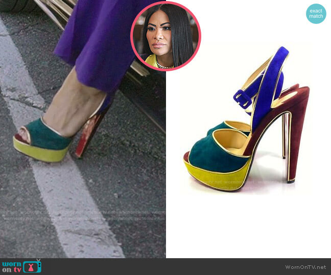 Color-Block Suede Sandals by Christian Louboutin worn by Jen Shah  on The Real Housewives of Salt Lake City