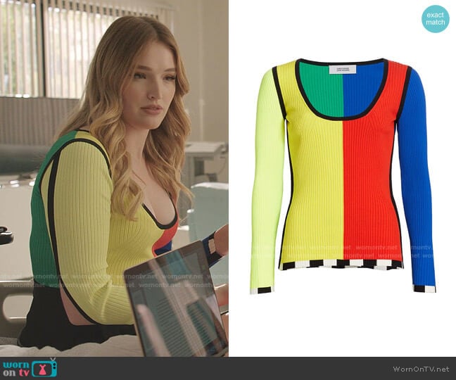 Colorblock Rib-Knit Sweater by Christopher John Rogers worn by Kirby Anders (Maddison Brown) on Dynasty