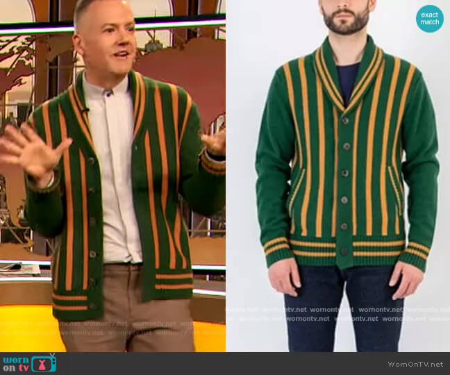 Billy The Kid Cardigan by Crwth worn by Ross Mathews on The Drew Barrymore Show