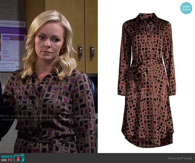 Belted Satin Shirtdress by Donna Karan New York worn by Belle Brady (Martha Madison) on Days of our Lives