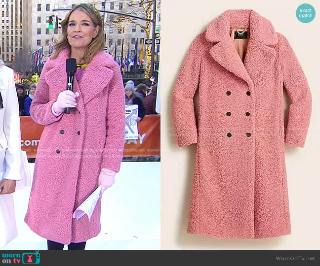 Double-Breasted Teddy Sherpa Topcoat by J. Crew worn by Savannah Guthrie on Today