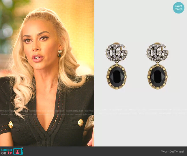 Double G Earrings with black crystals by Gucci worn by Heather Rae Young  on Selling Sunset