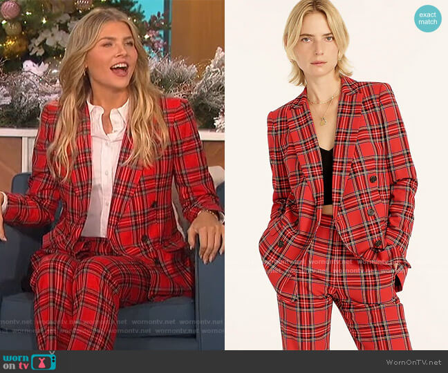 Double-breasted Lady Blazer and Pants in good tidings plaid by J. Crew worn by Amanda Kloots  on The Talk